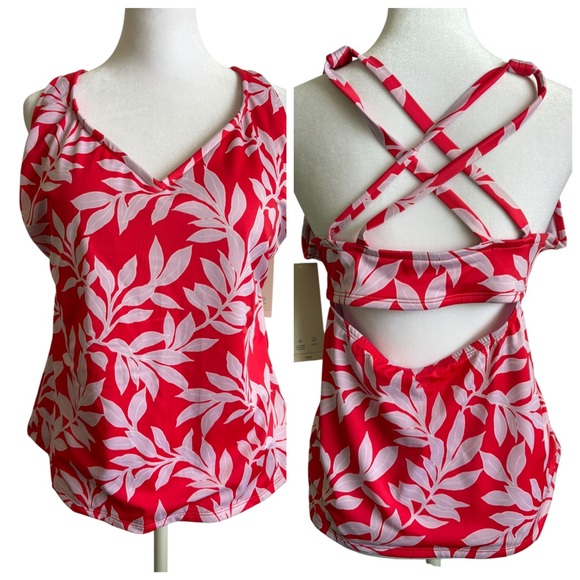 all in motion Other - New All in Motion Red Leaf Pattern Criss Cross Tankini Top Size 20W